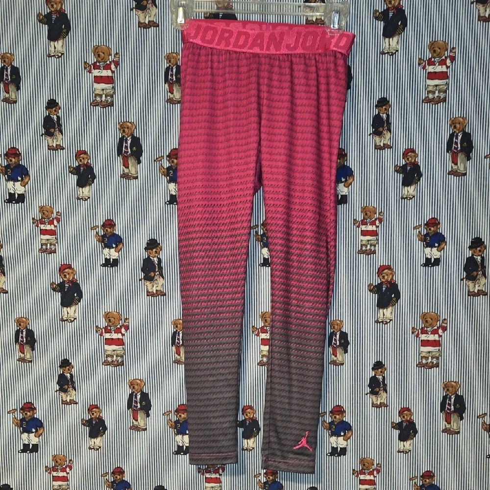 Jordan Jumpman Girls Dri-Fit Printed Leggings Pants Youth Pink Gray Medium 10/12